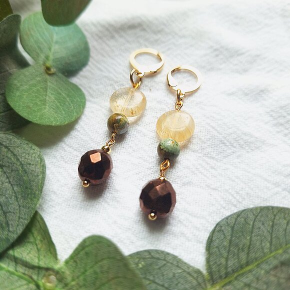 Boho Gold Jasper Earrings, Elegant Hippie Earrings, Soft Whimsigoth Earrings, - Picture 6 of 7